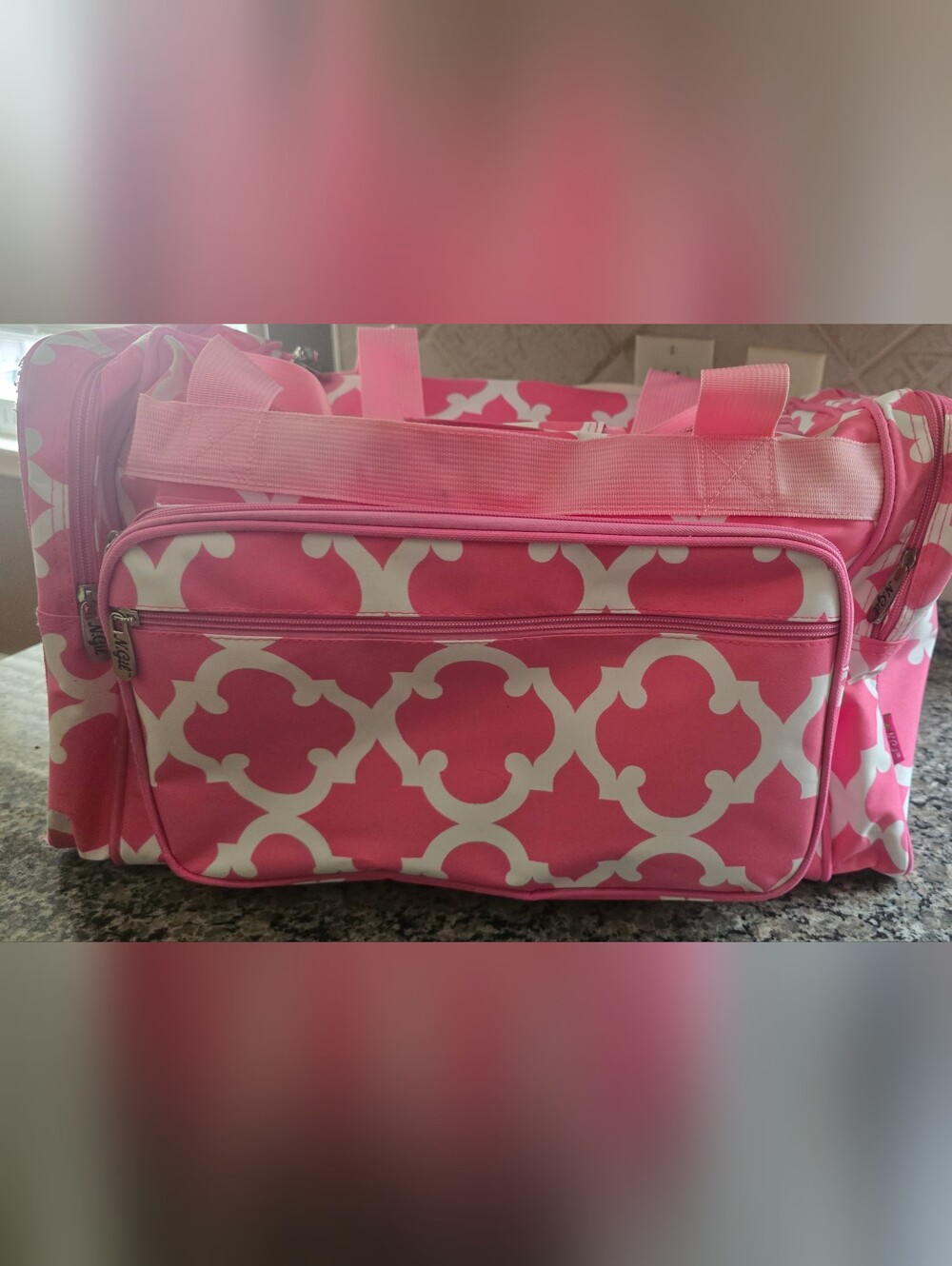 N Gil Pink Patterned Tote Bag - Zipper Closure And Pockets, Good Condition